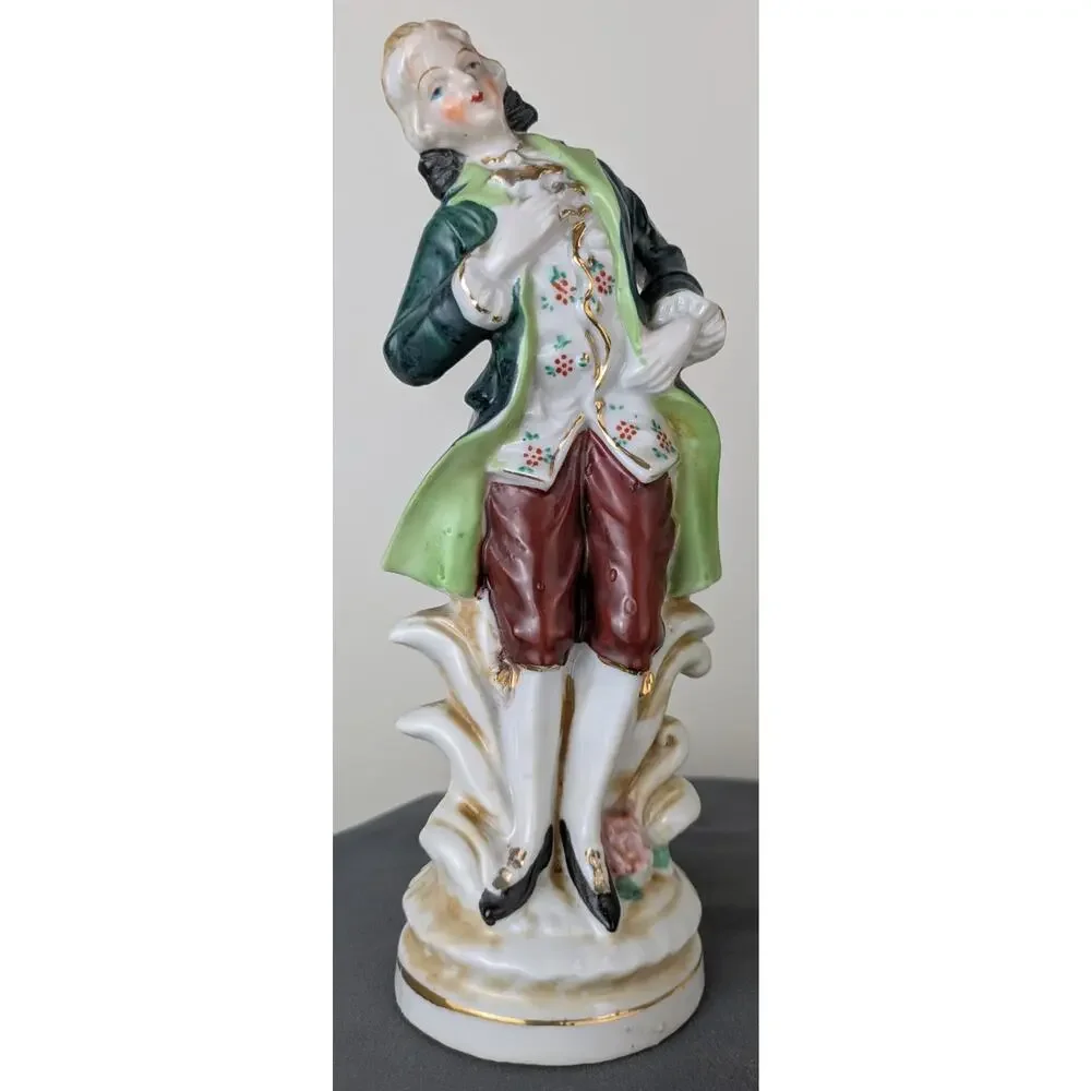 1950s Vintage Japan Victorian Couple Figurines Man Woman Hand Painted Porcelain